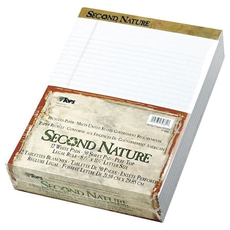 Second Nature Recycled Ruled Pads, Wide/Legal Rule, 50 White 8.5 x 11.75 Sheets, PK12 MPN:TOP74880