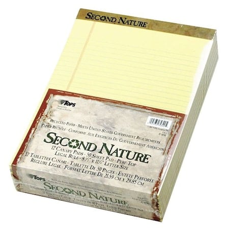 Second Nature Recycled Ruled Pads, Wide/Legal Rule, 50 Canary-Yellow 8.5 x 11.75 Sheets, PK12 MPN:TOP74890