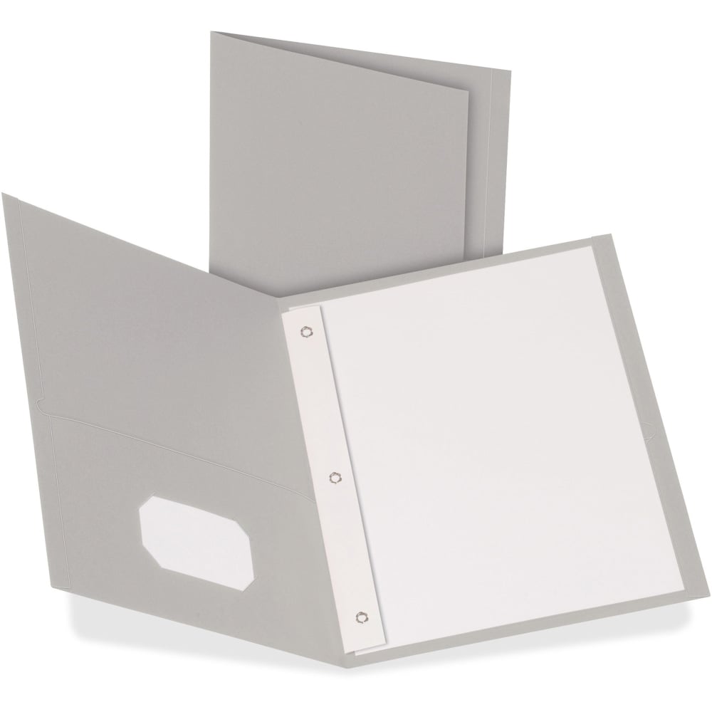 Oxford Twin Pocket 3-Hole Fastener Folders, Letter Size (8 1/2in x 11in), Gray, Box Of 25 MPN:57705