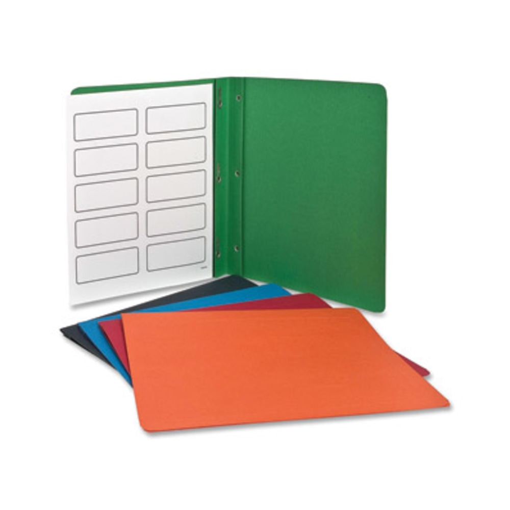 Oxford Twin Pocket 3-hole Fastener Folders - Letter - 8 1/2in x 11in Sheet Size - 3 Fastener(s) - 1/2in Fastener Capacity for Folder - 2 Inside Front & Back Pocket(s) - Leatherette Paper - Blue, Green, Yellow, Orange, Red - 25 / Box (Min Order Qty 2) MPN: