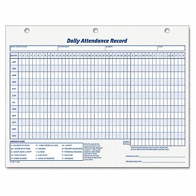Daily Attendance Cards PK50 MPN:TOP3284