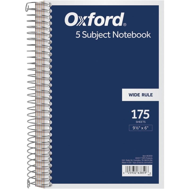 TOPS Wirebound Notebook, 6in x 9 1/2in, 5 Subject, 175 Sheets, Navy (Min Order Qty 4) MPN:63859