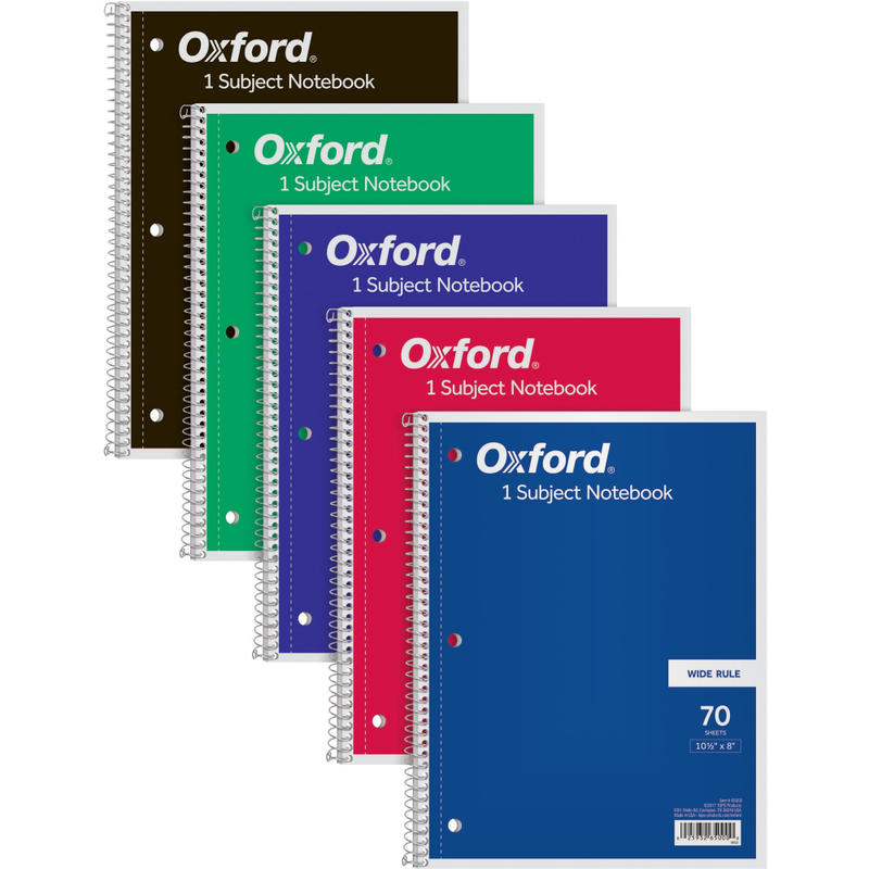 TOPS 1-Subject Spiral Notebook, Wide Rule, Perforated, 10 1/2in x 8in, 70 Sheets, Assorted Colors MPN:65000