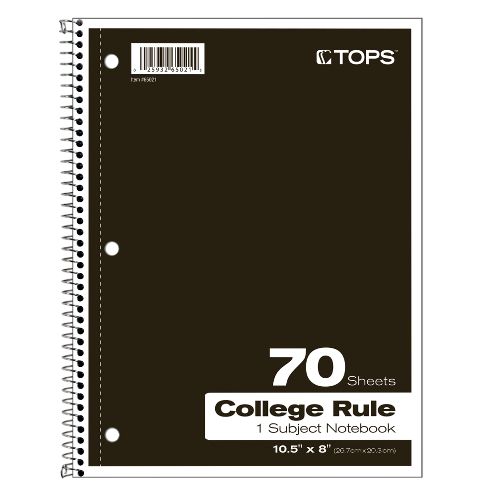 TOPS Notebook, 8in x 10 1/2in, 1-Subject, College Ruled, 140 Pages (70 Sheets), Assorted Colors (Min Order Qty 20) MPN:65021