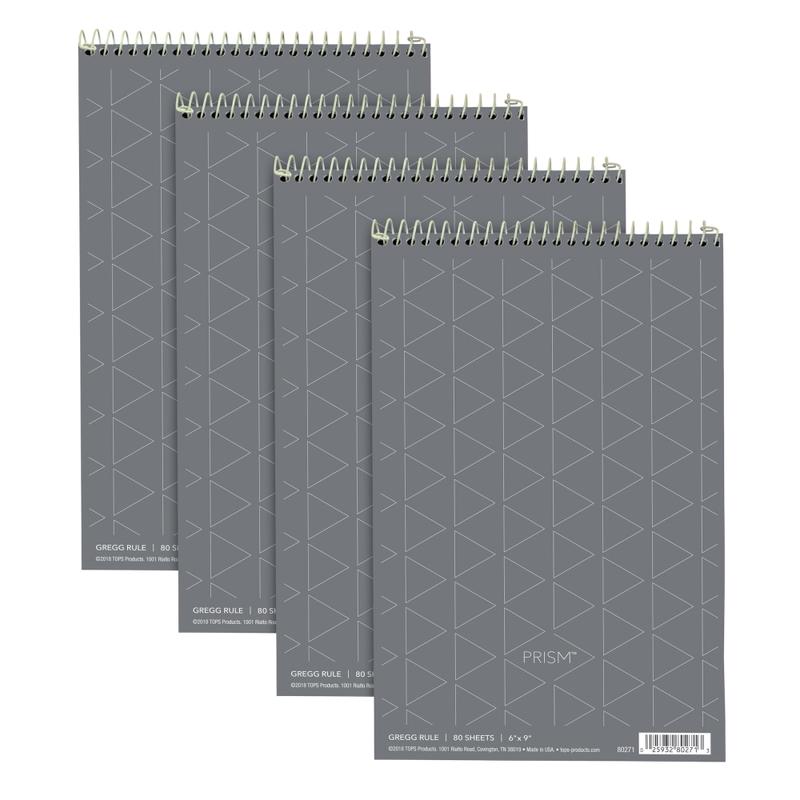 TOPS Prism+ Color Steno Notebooks, 6in x 9in, Gregg Ruled, 30% Recycled, 80 Sheets, Gray, Pack Of 4 MPN:80274