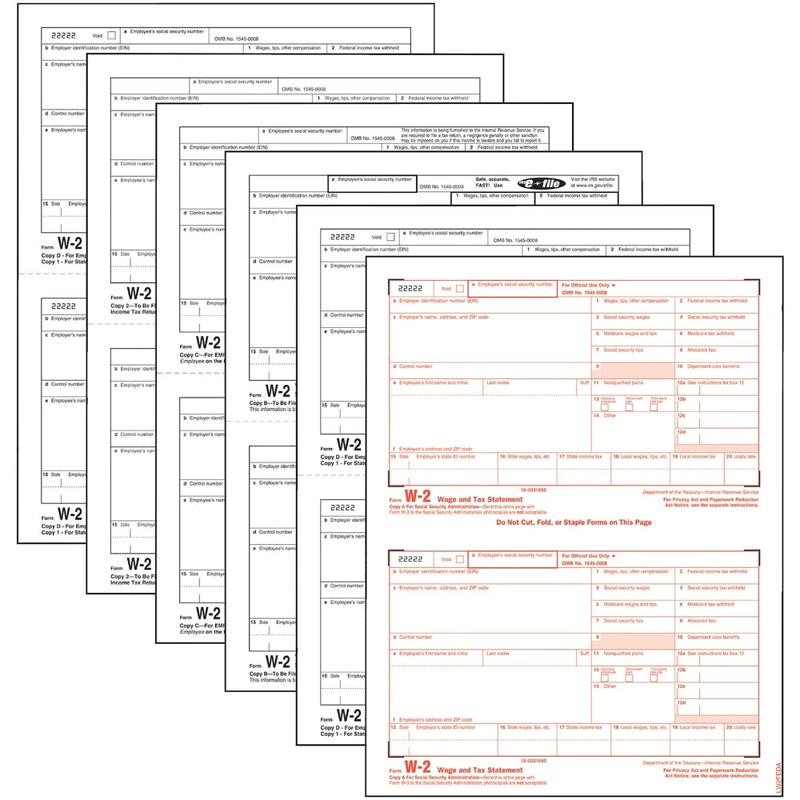 TOPS Laser W-2 Forms Kits, 5 1/2in x 8 1/2in, 6-Part, White, Pack Of 50 MPN:22991