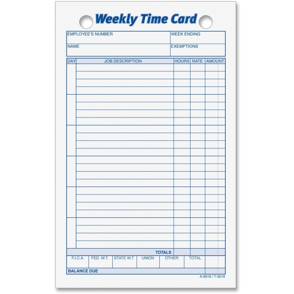 TOPS Weekly Time Cards, Pack Of 100 MPN:3016