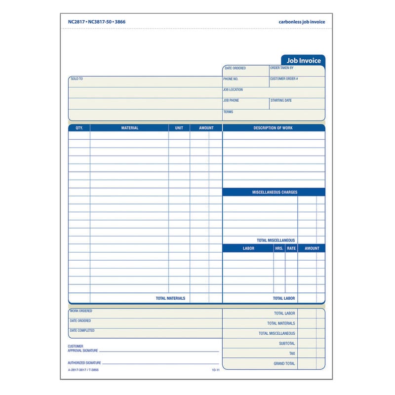 Adams Carbonless Contractors Invoices, 2-Part, 100 Sets (Min Order Qty 6) MPN:NC2817