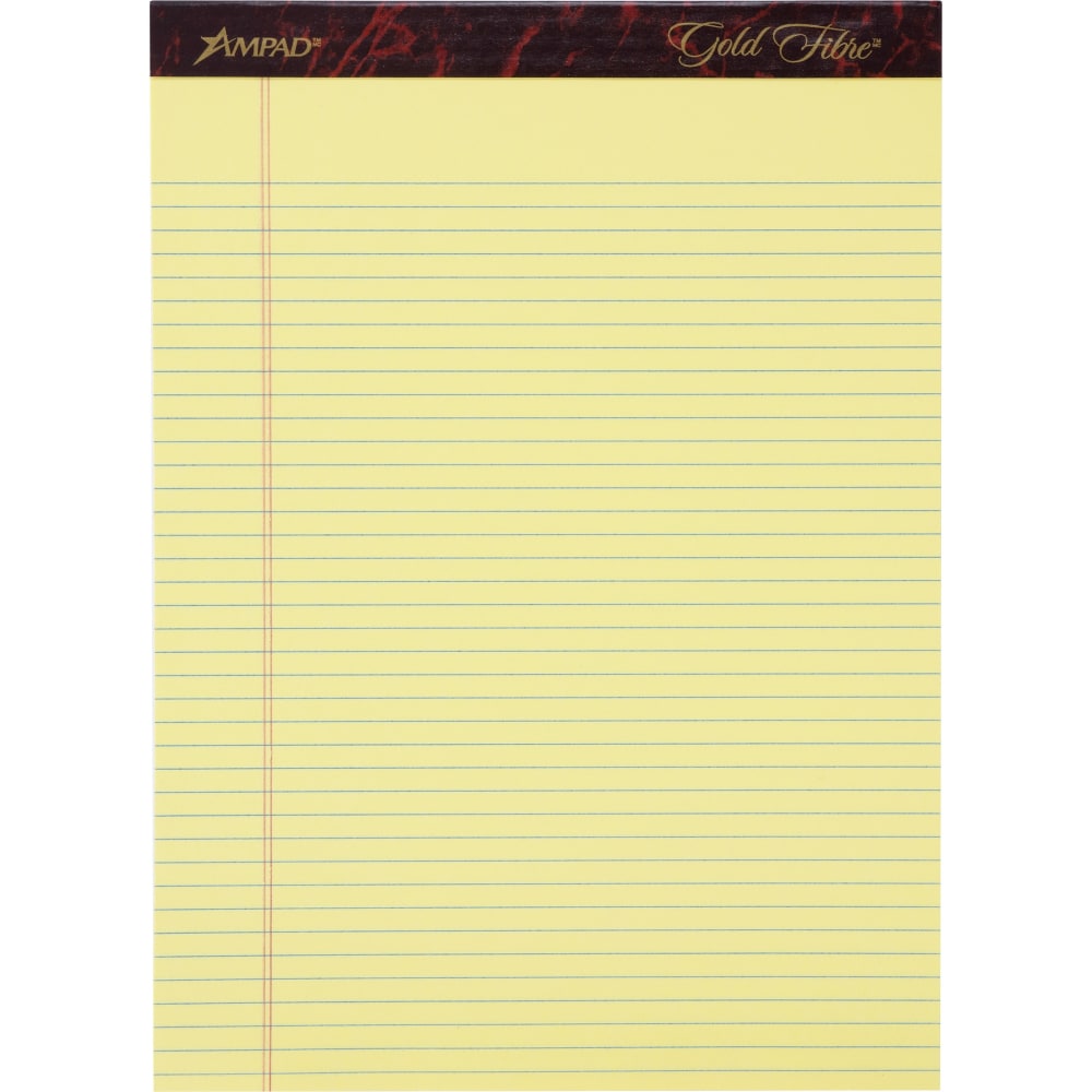 Ampad Gold Fibre Remanufactured Writing Pads, Letter Size, Narrow Ruled, 50 Sheets, Canary Yellow, Pack Of 12 MPN:20022