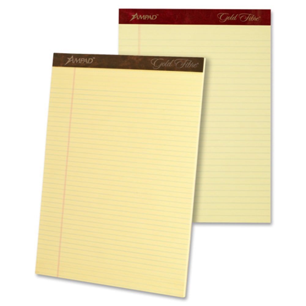 TOPS Gold Fibre Premium Rule Writing Pads - Letter - 50 Sheets - Watermark - Stapled/Glued - 0.34in Ruled - 20 lb Basis Weight - 8 1/2in x 11in - Yellow Paper - Micro Perforated, Bleed-free, Chipboard Backing - 4 / Pack (Min Order Qty 2) MPN:20032