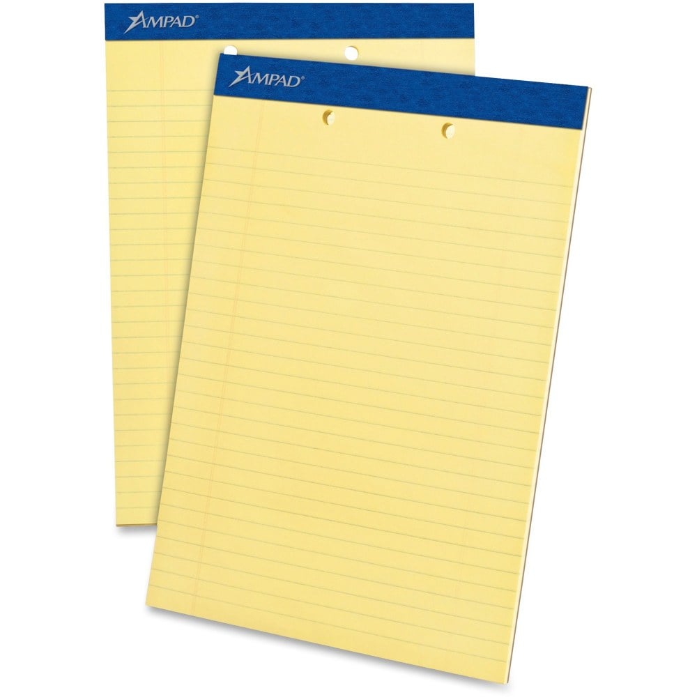 Ampad Perforated Ruled Pads, 2 Hole Punched, Letter Size, 50 Sheets, Ruled, Canary Yellow, Box Of 12 MPN:20224