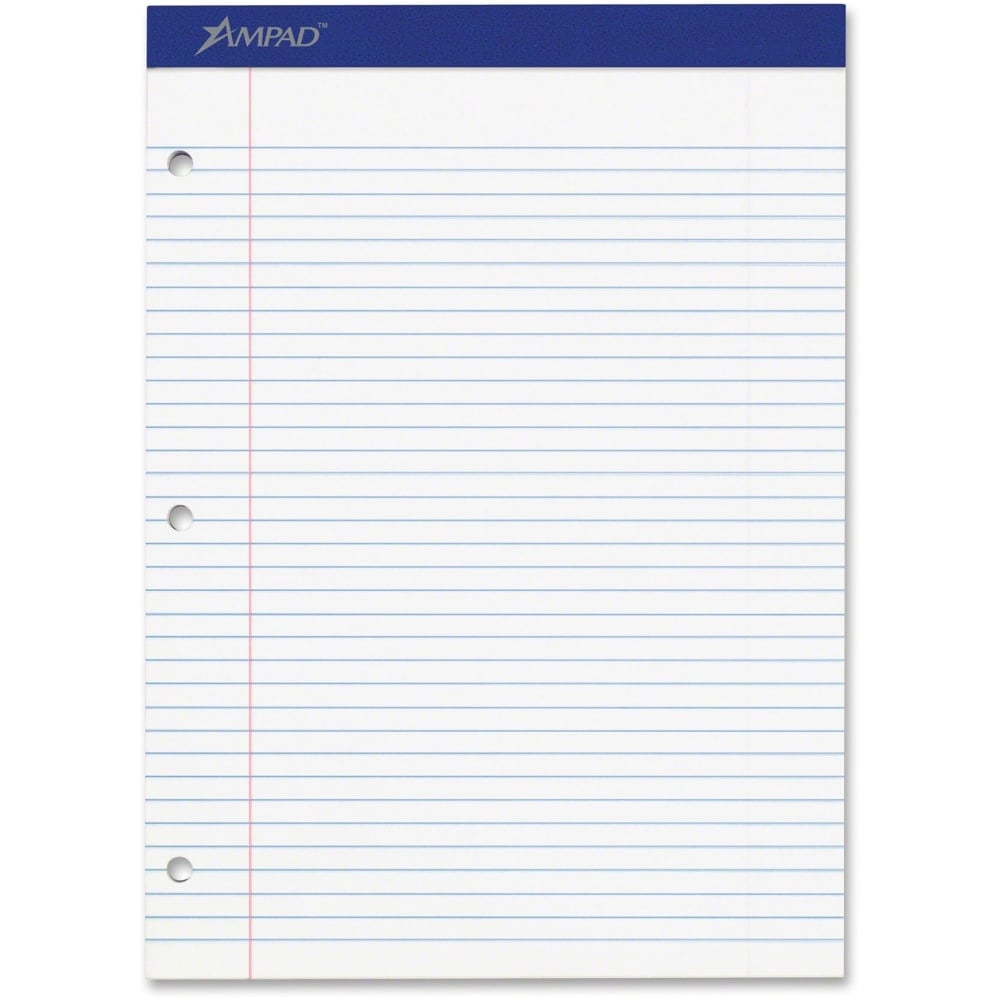 Ampad Perforated 3 Hole Punched Ruled Double Sheet Pad, Letter Size, 100 Sheets, White (Min Order Qty 6) MPN:20323