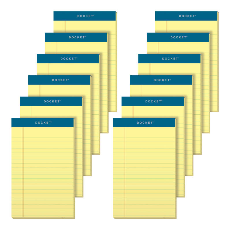 TOPS Docket Writing Pads, 5in x 8in, Legal Ruled, 50 Sheets, Canary, Pack Of 12 Pads (Min Order Qty 2) MPN:63350