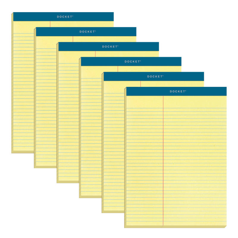 TOPS Letr-Trim Perforated Law-ruled Writing Pad - 100 Sheets - 0.34in Ruled - 16 lb Basis Weight - 8 1/2in x 11 3/4in - Canary Paper - Marble Green Binding - Perforated, Hard Cover - 6 / Pack MPN:63396