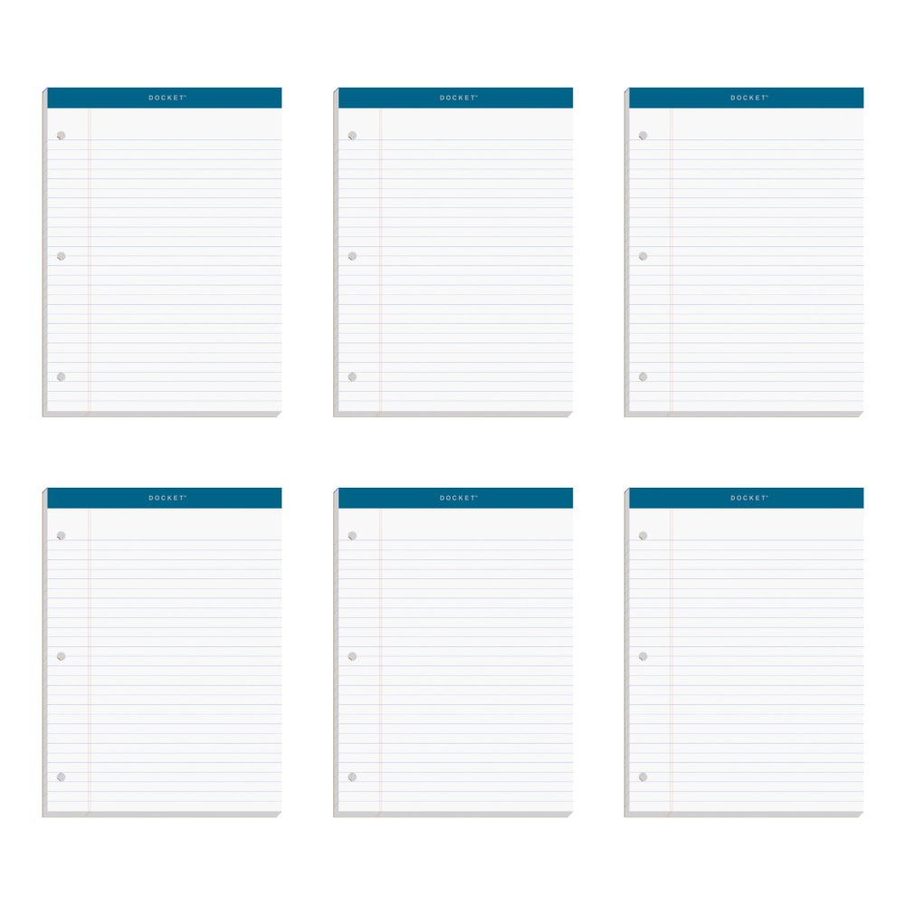 TOPS Double Docket Writing Pads, 3-Hole Punched, 8 1/2in x 11 3/4in, Legal Ruled, 100 Sheets, White, Pack Of 6 Pads MPN:63437