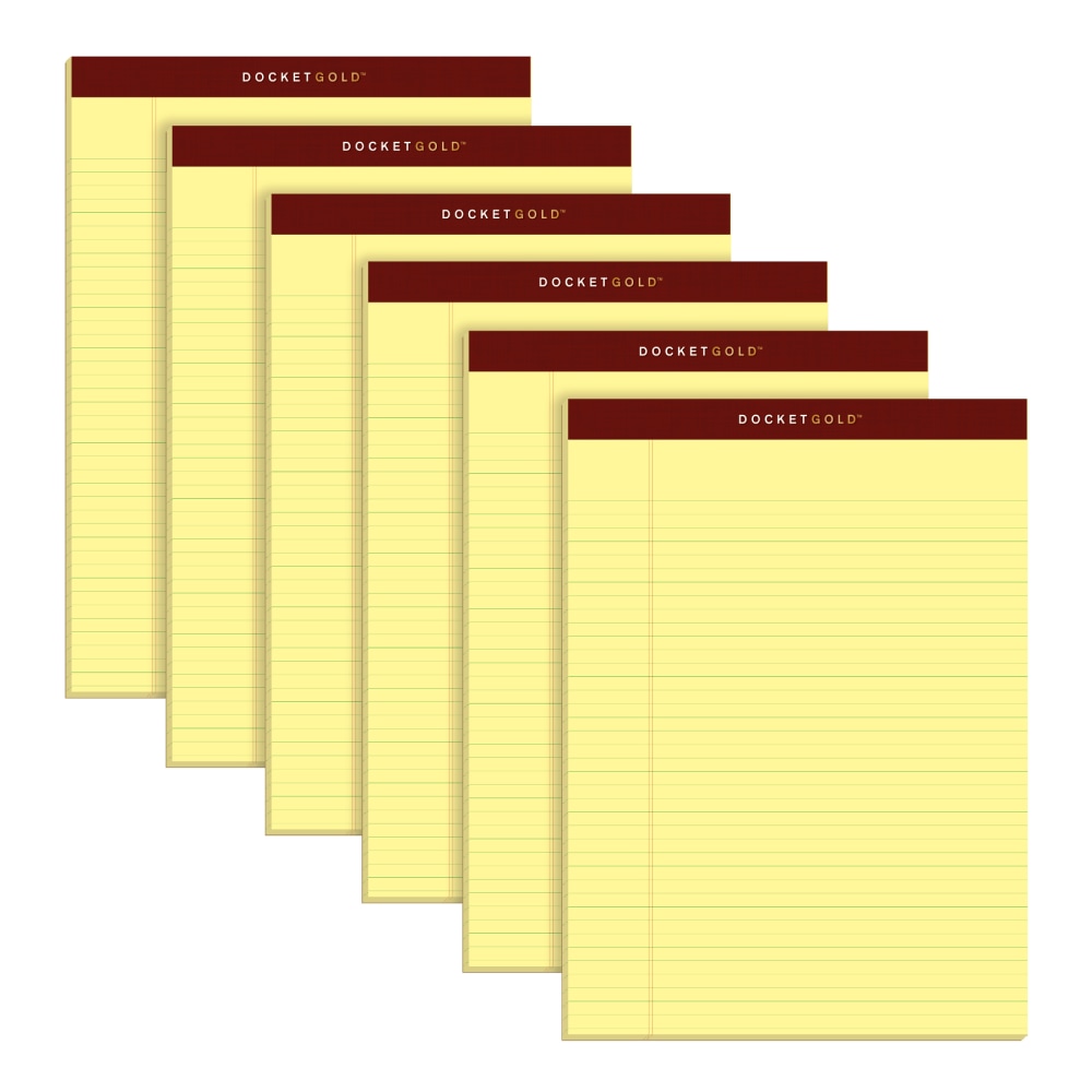 TOPS Docket Gold Perforated Writing Pads, 8 1/2in x 11 3/4in, Narrow Ruled, 50 Sheets, Canary, Pack Of 6 Pads (Min Order Qty 4) MPN:63941