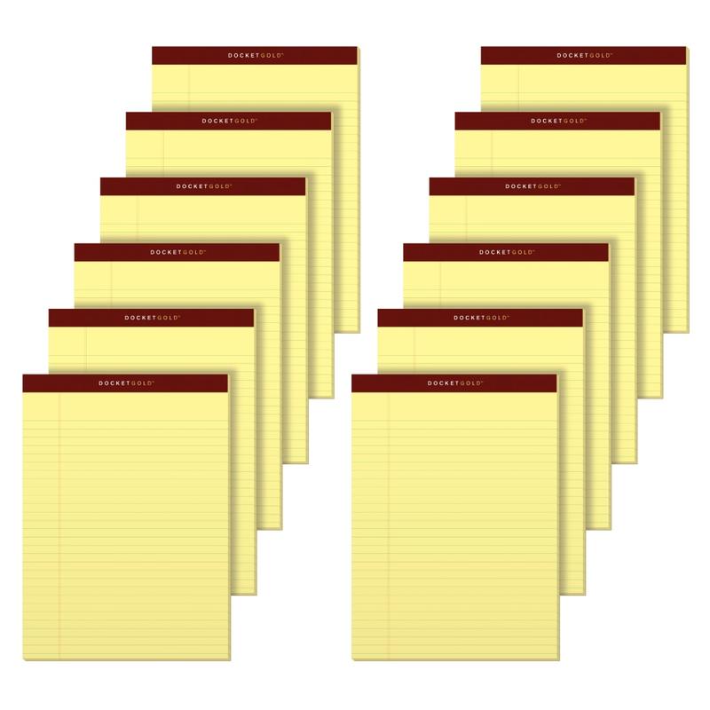 TOPS Docket Gold Premium Writing Pads, 8 1/2in x 11 3/4in, Legal Ruled, 50 Sheets, Canary, Pack Of 12 Pads (Min Order Qty 2) MPN:63950