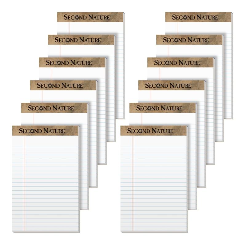 TOPS Second Nature 100% Recycled Writing Pads, 5in x 8in, Legal Ruled, 50 Sheets, White, Pack Of 12 Pads (Min Order Qty 6) MPN:74830