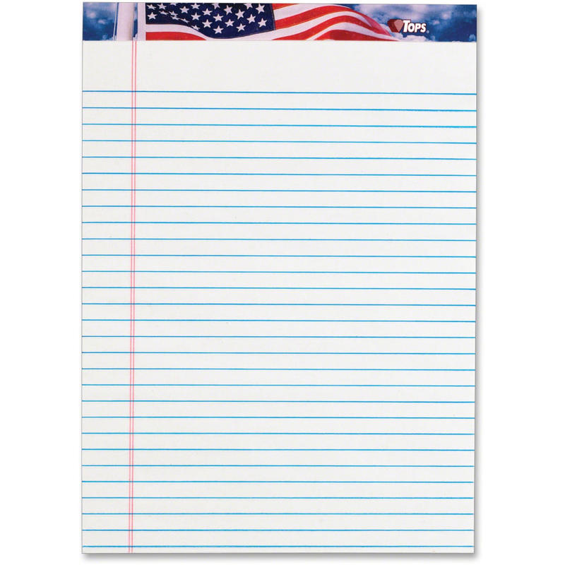 TOPS American Pride Legal Rule Writing Pad - 50 Sheets - Legal Ruled - 16 lb Basis Weight - 8 1/2in x 11 3/4in - 2.38in x 11.8in x 8.5in - White Paper - Ink Resistant, Smooth, Perforated, Acid-free - 12 / Pack MPN:75140