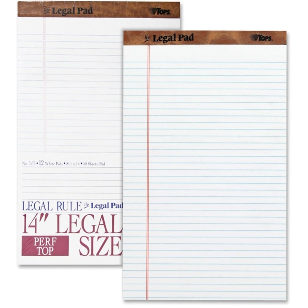 TOPS The Legal Pad Writing Pad - 50 Sheets - Double Stitched - 0.34in Ruled - 16 lb Basis Weight - Legal - 75731 MPN:75731