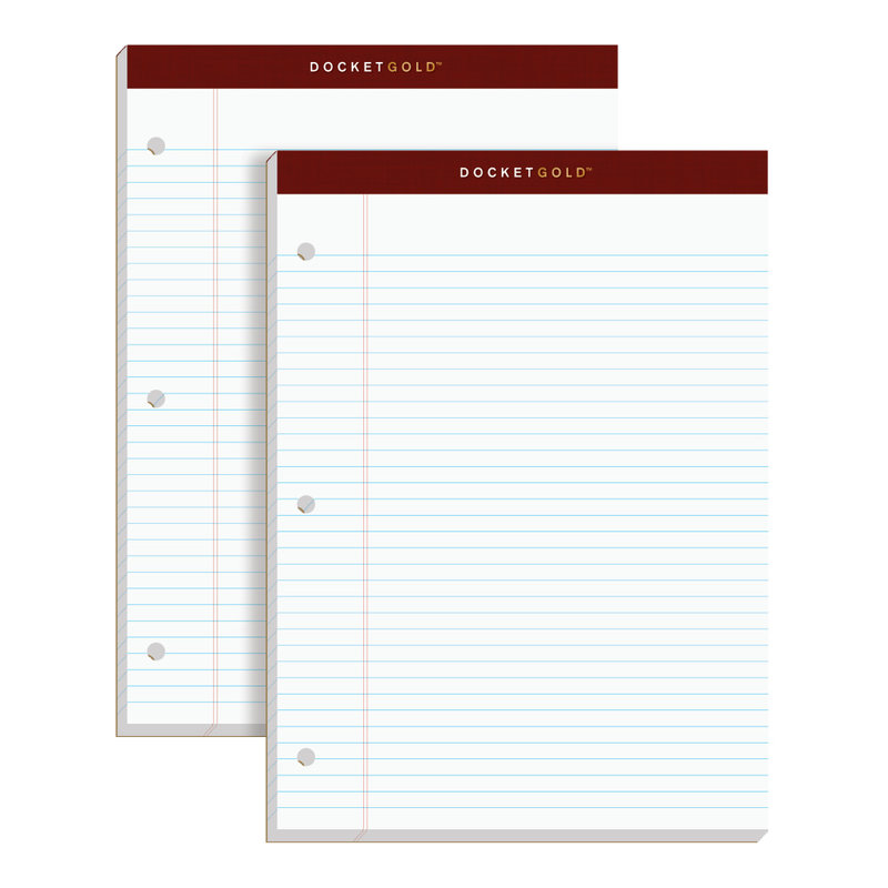 TOPS Double Docket Gold Writing Pads, 8 1/2in x 11in, Narrow Ruled, 200 Pages (100 Sheets), 3-Hole Punched, White, Pack Of 2 (Min Order Qty 6) MPN:99706
