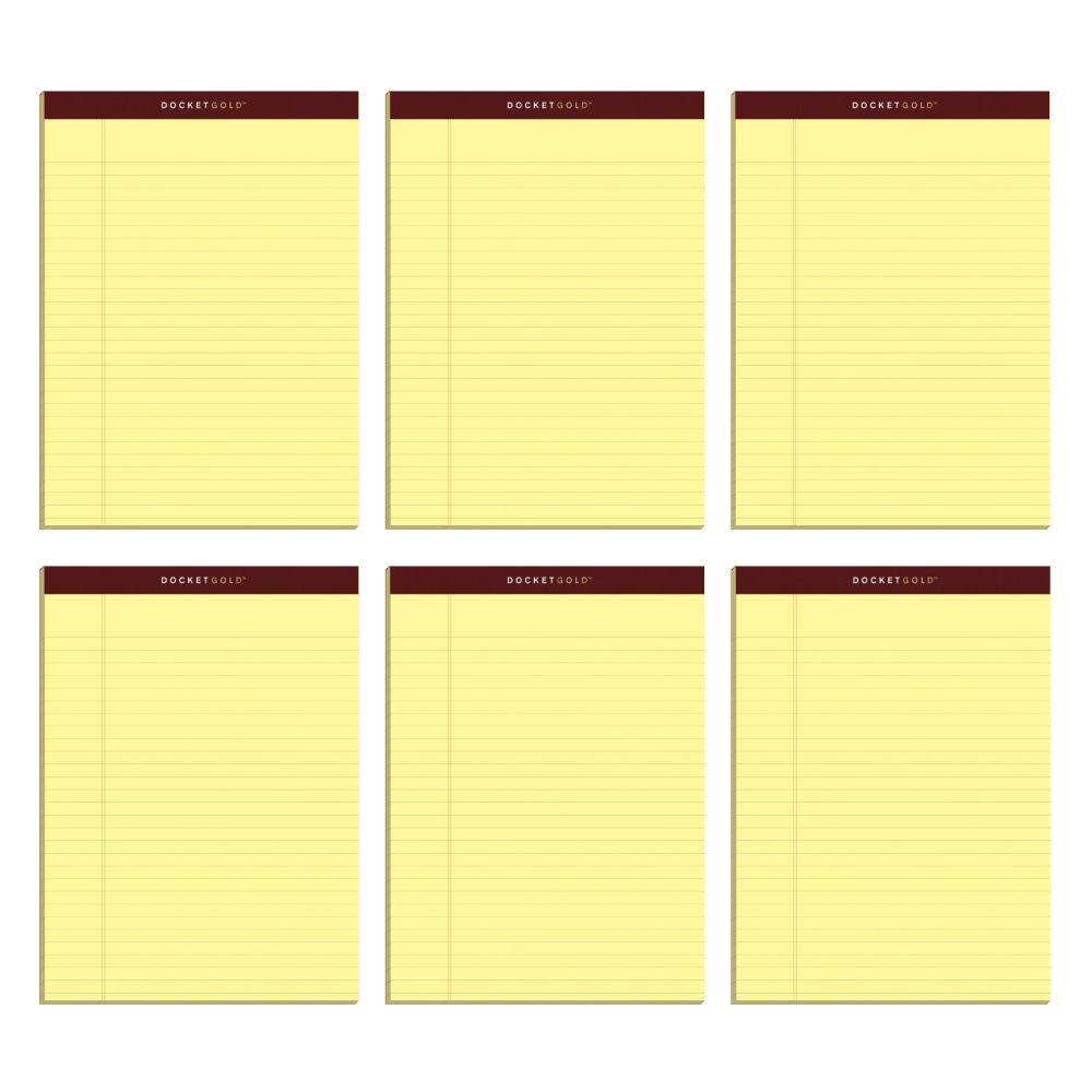 TOPS Docket Gold Premium Writing Pads, 8 1/2in x 11 3/4in, Legal Ruled, 50 Sheets, Canary, Pack Of 6 Pads (Min Order Qty 5) MPN:99707