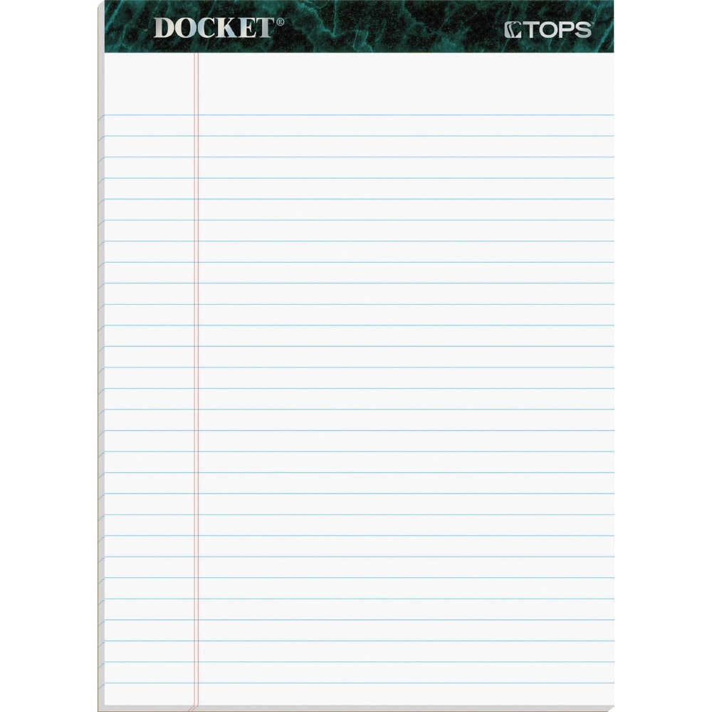 TOPS Docket Letr-Trim Legal Ruled White Legal Pads - 50 Sheets - Double Stitched - 0.34in Ruled - 16 lb Basis Weight - 8 1/2in x 11 3/4in - White Paper - Marble Green Binder - Perforated, Hard Cover, Resist Bleed-through - 12 / Pack MPN:TOP63410
