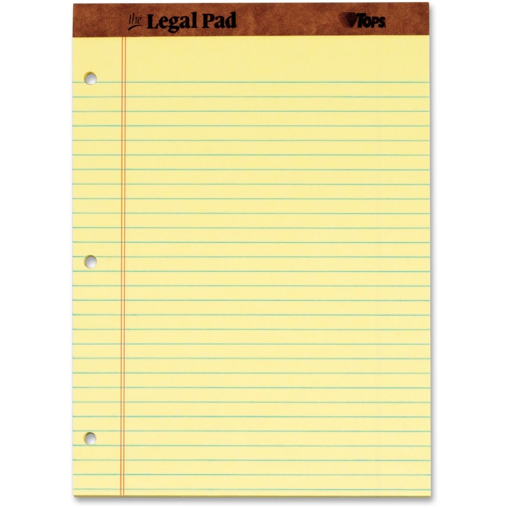 TOPS The Legal Pad Writing Pad - 50 Sheets - Double Stitched - 0.34in Ruled - 16 lb Basis Weight - 8 1/2in x 11 3/4in - Canary Paper - Perforated, Punched, Hard Cover - 1 Dozen MPN:TOP75351