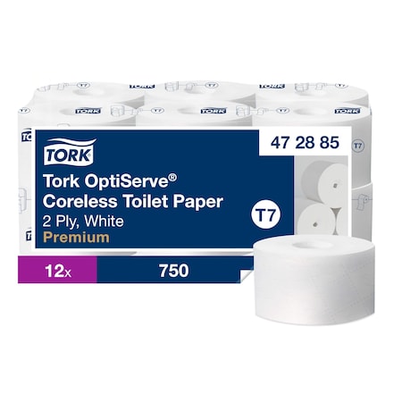Coreless, 2 Ply, 750 Sheets, White, 12 PK MPN:472885