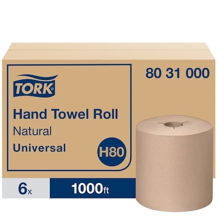 Hardwound Paper Towel Roll, 1 Ply, Continuous Roll Sheets, 1, 000 ft, Brown, 6 PK MPN:8031000