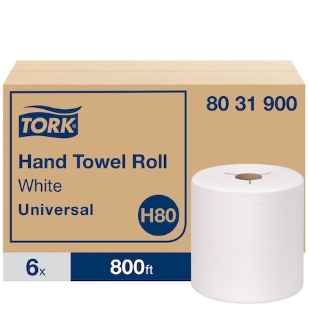 Hardwound Paper Towel Roll, 1 Ply, Continuous Roll Sheets, 800 ft, White, 6 PK MPN:8031900
