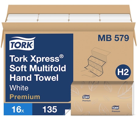 Multifold Paper Towel Sheets, 2 Ply, 135 Sheets, White, 16 PK MPN:MB579