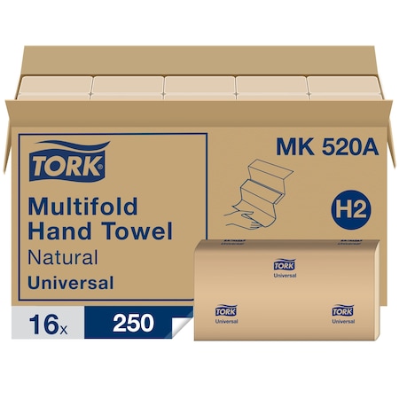 Multifold Paper Towel Sheets, 1 Ply, 250 Sheets, Brown, 16 PK MPN:MK520A