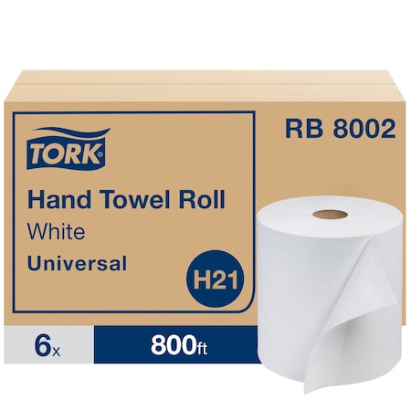 Hardwound Paper Towel Roll, 1 Ply, Continuous Roll Sheets, 800 ft, White, 6 PK MPN:RB8002