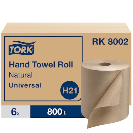 Hardwound Paper Towel Roll, 1 Ply, Continuous Roll Sheets, 800 ft, Brown, 6 PK MPN:RK8002