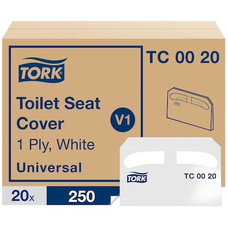 Toilet Seat Cover, 1/2 Fold, White, 250 Sheets MPN:TC0020