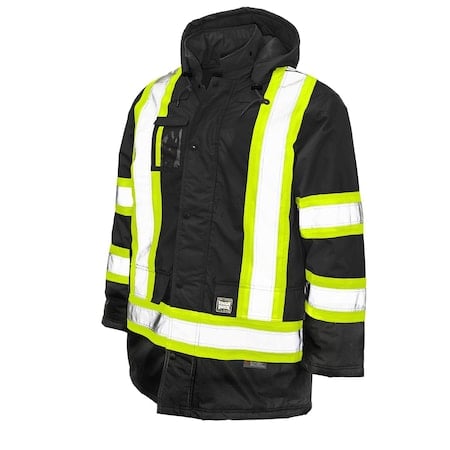 Hi-Vis Safety Parka, 300D Poly Oxford with PU Coating, Class 1 Type O, Black, XXS MPN:S17601