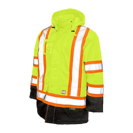 Men's Hi-Vis Safety Parka, 300D Poly Oxford with PU Coating, Green, S MPN:S17611