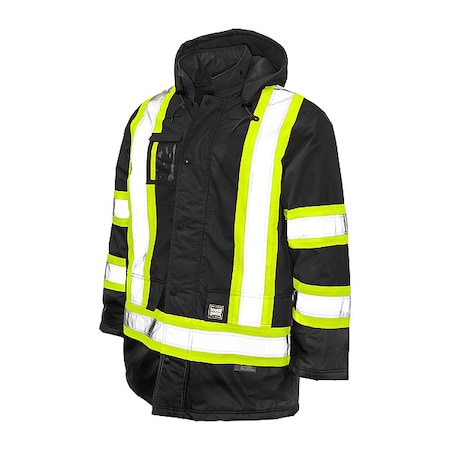 Men's Hi-Vis Safety Parka, 300D Poly Oxford with PU Coating, Black, 2XL MPN:S17621