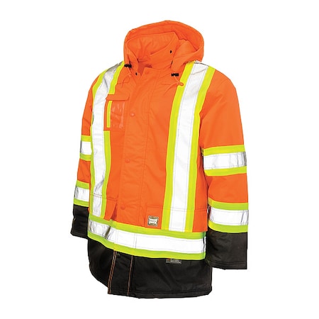 Men's Hi-Vis Safety Parka, 300D Poly Oxford with PU Coating, Orange, 2XL MPN:S17621