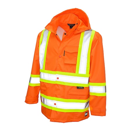 Rain Jacket, Polyester, Polyurethane, Class 3 Type R, Orange, S MPN:S37211