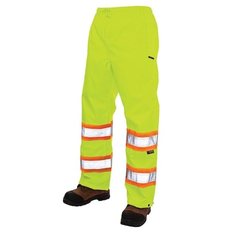 Hi-Visibility Rain Pants, 100% Rip-Stop Polyester, 32 in Inseam, Drawstring Closure, Gree/Yellow MPN:S37411