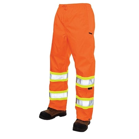 Hi-Visibility Rain Pants, 100% Rip-Stop Polyester, 32 in Inseam, Drawstring Closure, Orange, Size S MPN:S37411