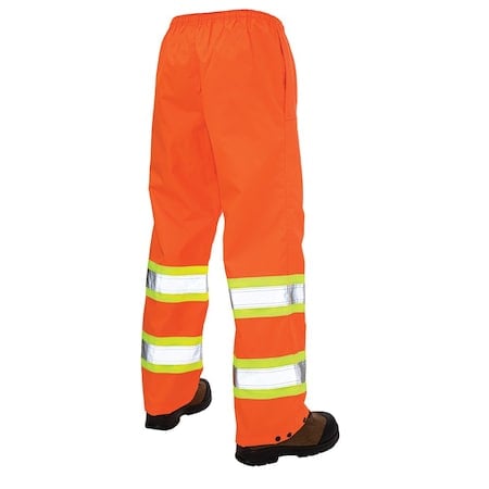 Hi-Visibility Rain Pants, 100% Rip-Stop Polyester, 32 in Inseam, Drawstring Closure, Orange, Size XL MPN:S37411