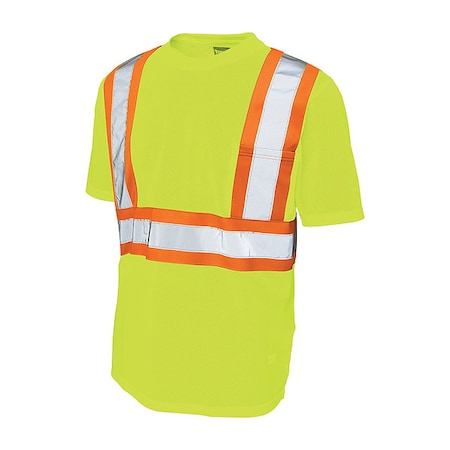 High Visibility Short Sleeve Shirt, 2, R, Polyester, Green/Yellow, M MPN:S39211