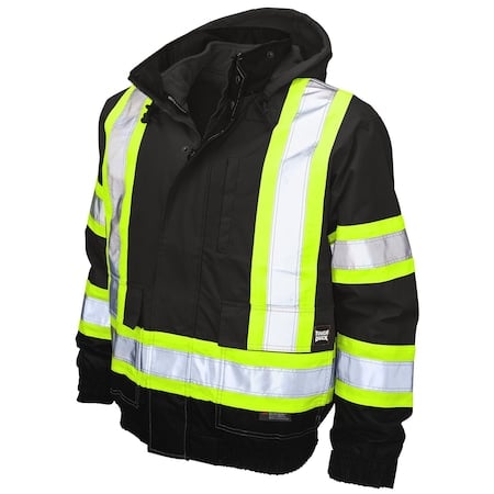 Hi-Vis 3-in-1 Safety Bomber Jacket, 300D Poly Oxford with PU Coating, Class 1 Type O, Black, 3XL MPN:S41321