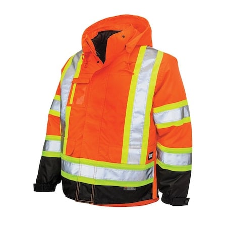 Hi-Vis 5-in-1 Safety Jacket, 300D Poly Oxford with PU Coating, Class 3 Type R, Fluorescent Orange MPN:S42611