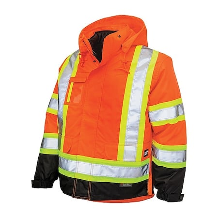 Men's Hi-Vis 5-in-1 Safety Jacket, 300D Poly Oxford with PU Coating, Fluorescent Orange, LT MPN:S42641