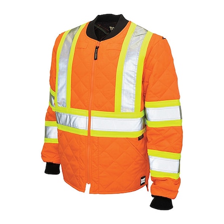 Hi-Vis Quilted Safety Jacket, 100% Polyester, Fluorescent Orange, 2XL MPN:S43221