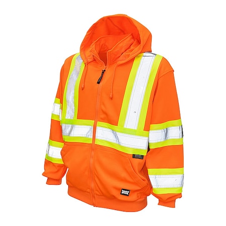 High Visibility Hooded Sweatshirt, 2, R, Polyester, Orange, XL MPN:S49411